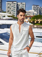 Mens Linen Sleeveless Vest with Stand Collar