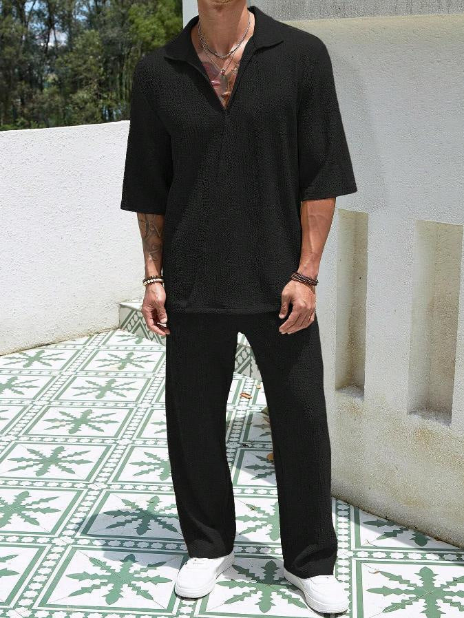 Men's Short Sleeve Shirt and Trousers Casual Set