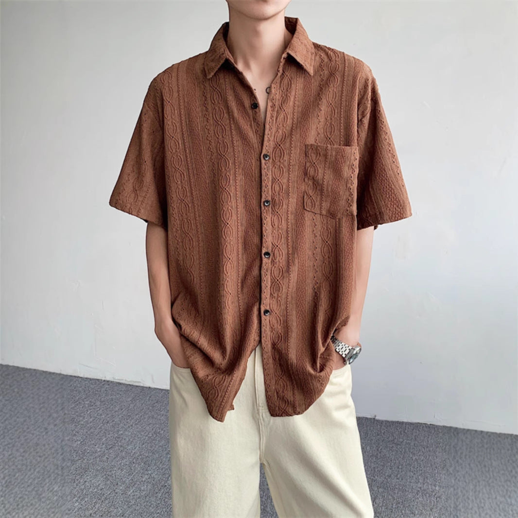 Retro-style hollowed-out short-sleeved shirt
