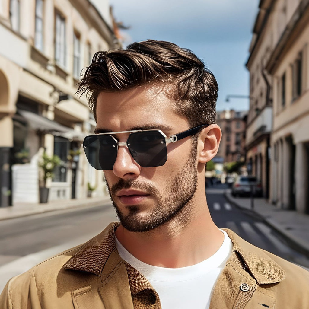 Half Frame Square Sunglasses for Men