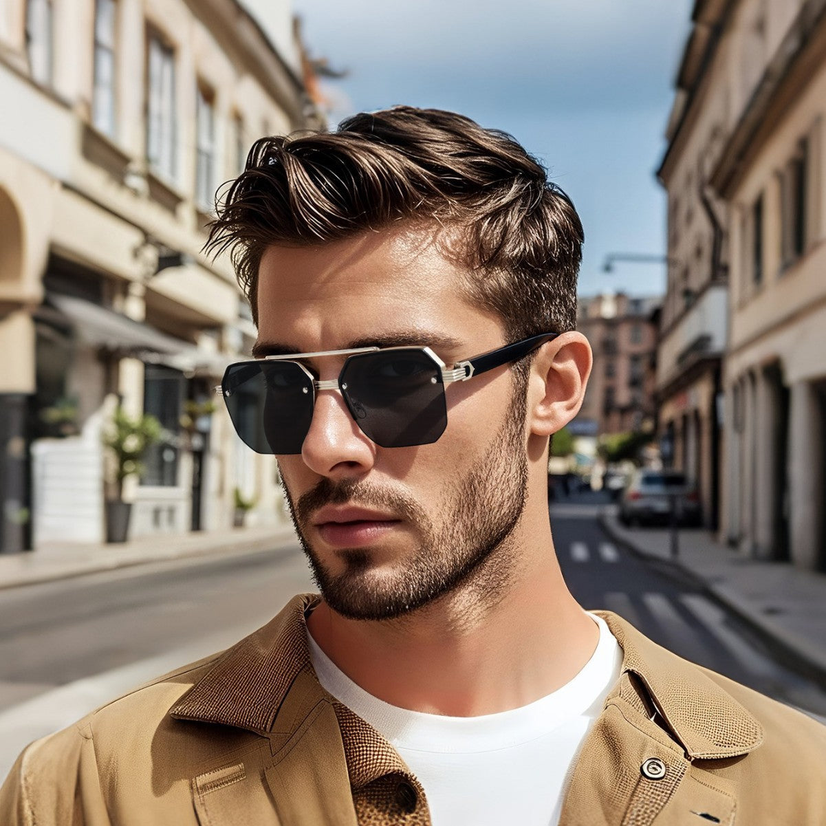 Half Frame Square Sunglasses for Men
