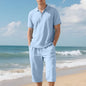 Men's Linen Polo Shirt and Short Pants Set