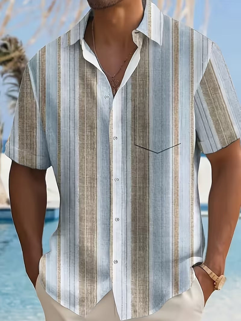 Summer European and American Printed Short-Sleeved Shirt Men's Loose Large Size Casual Lapel Shirt Top