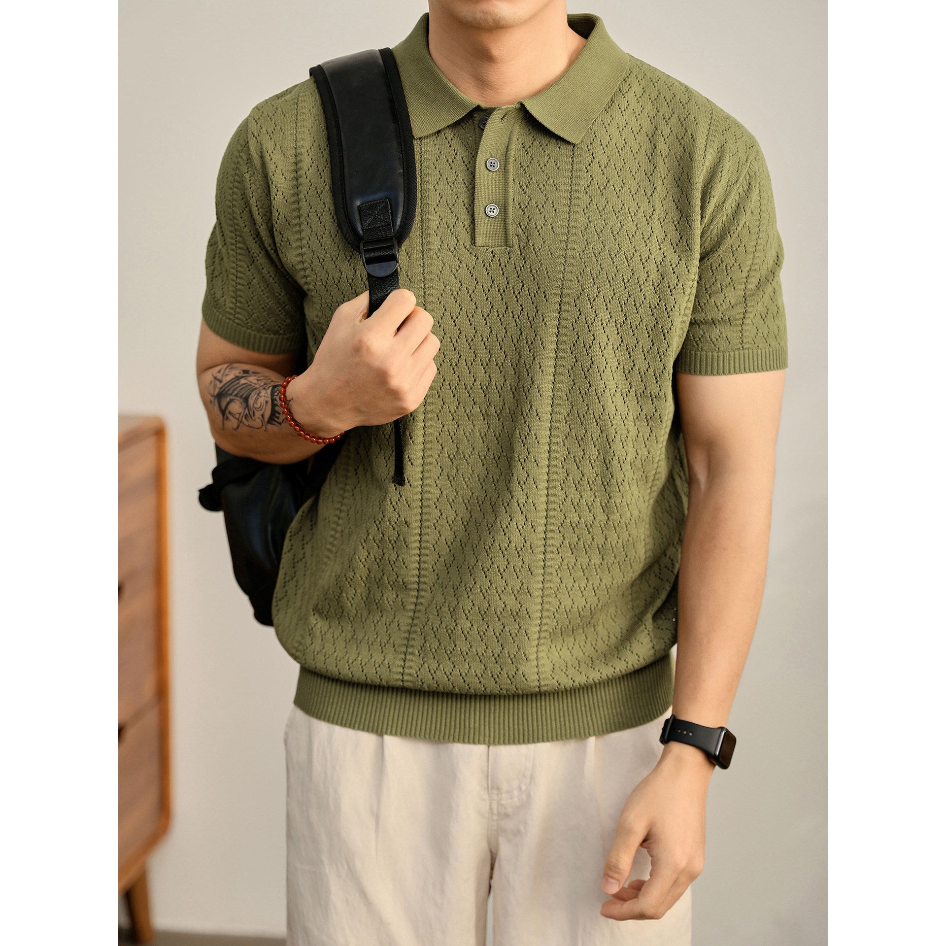 Mens Breathable Knit Polo Shirt