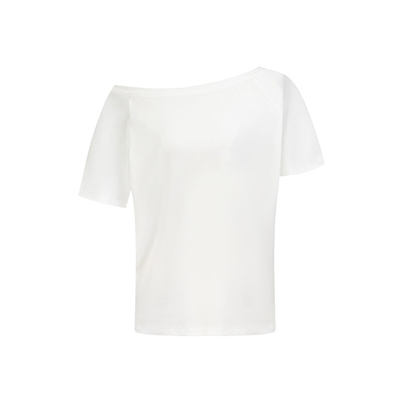 Irregular slanted collar off-the-shoulder short-sleeved shirts in summer