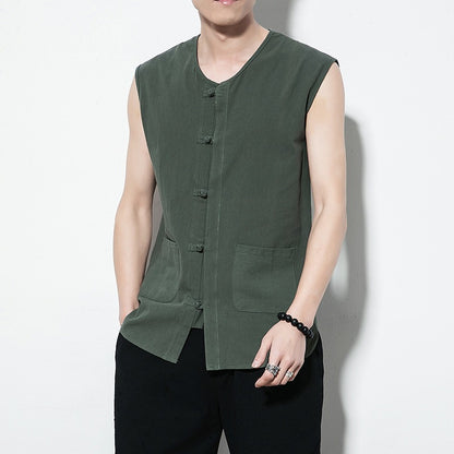 Chinese Style Cotton Linen Sleeveless Vest