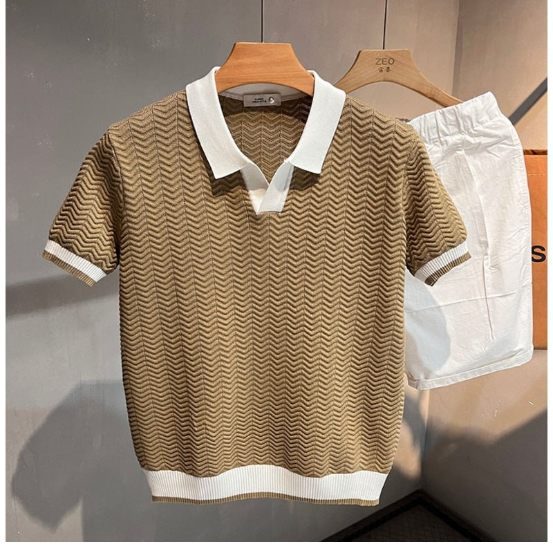 Mens Knitted Casual Polo Shirt