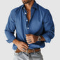 Casual, versatile, notched-collar, button-up solid-color men's top