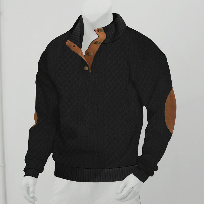 Mens Stand Collar Jacquard Sweater