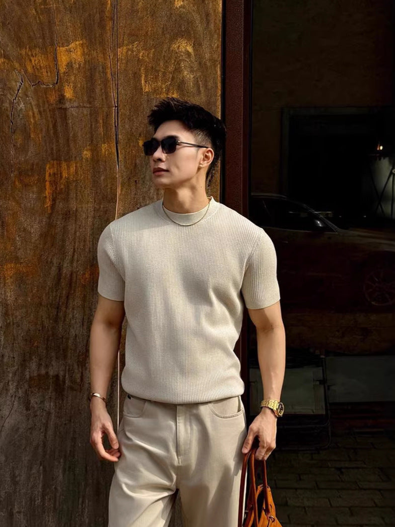 Classic Round Neck Knitted T-Shirt for Men