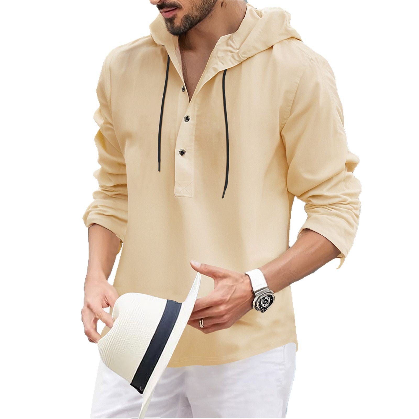 Half Cardigan Jacket Summer Fashion Casual Jersey Hooded Long Sleeve Cross Border Men's Top Shirt