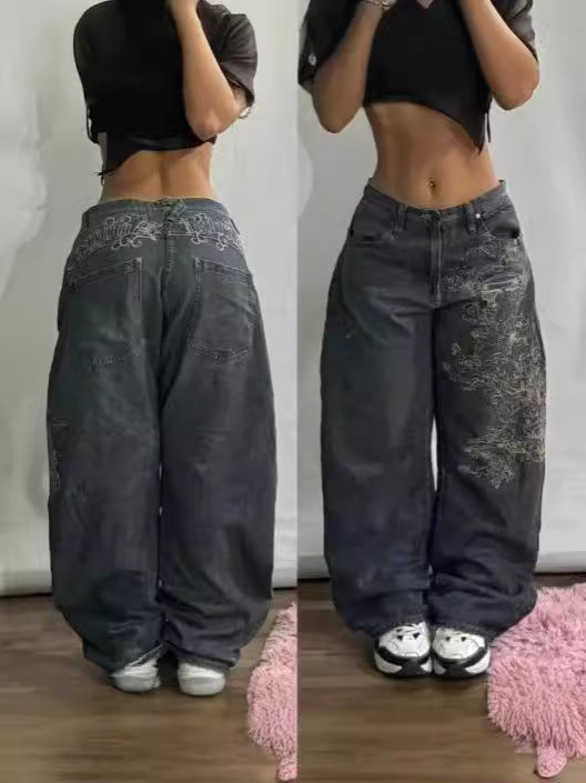 Embroidered High-Waisted Denim Jeans