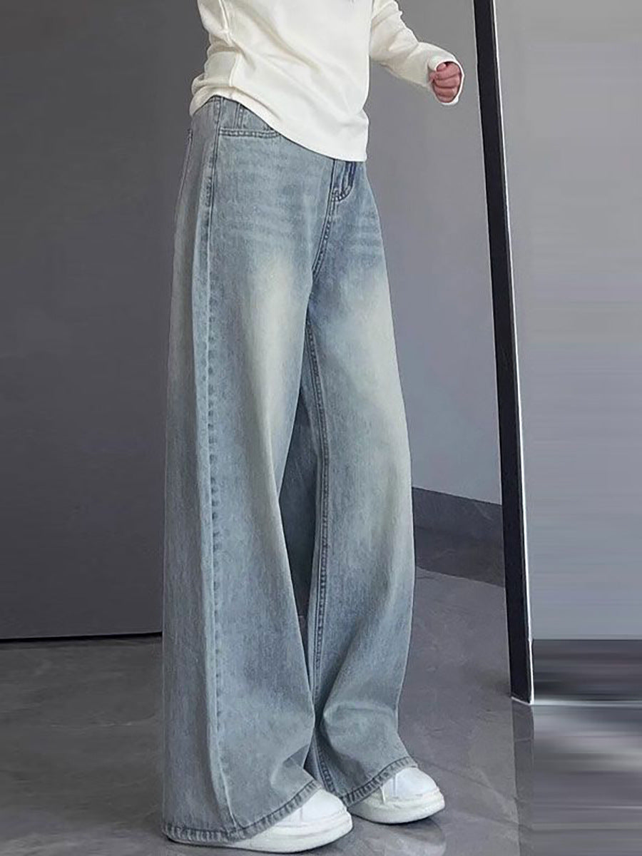 Womens High Waisted Wide Leg Denim Pants