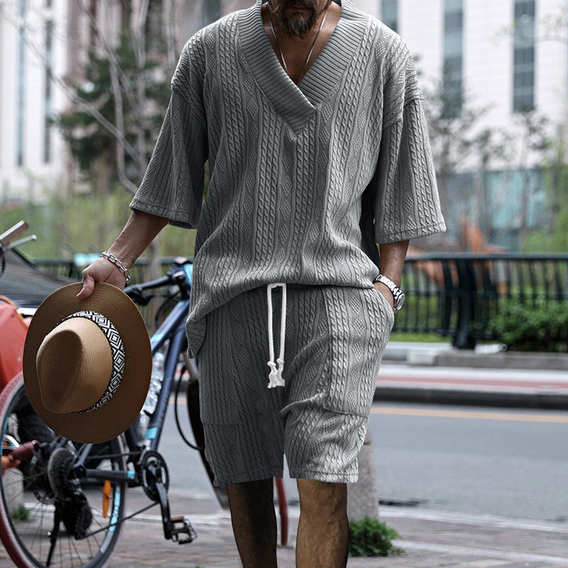 Men's Casual Knit Short Sleeve Top and Shorts