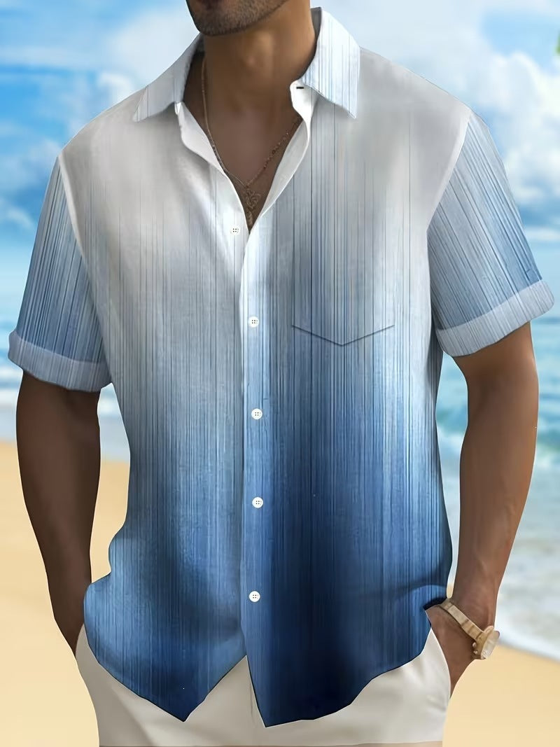 Summer European and American Printed Short-Sleeved Shirt Men's Loose Large Size Casual Lapel Shirt Top