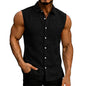 Lapel Sleeveless Shirt for Men, Solid-Color Vest