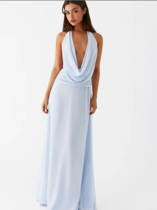 Fashion Printed Halter Neck High Waist Dress