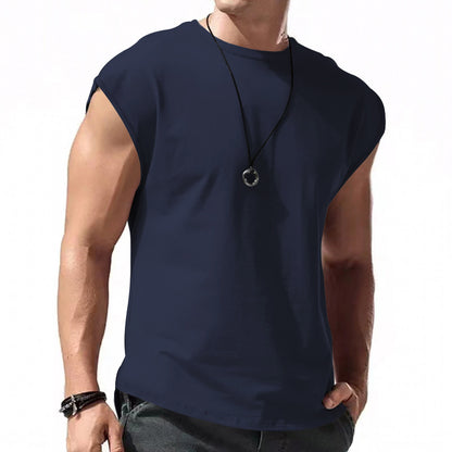 Mens Solid Color Sleeveless Vest Casual Cotton Blend Shirt