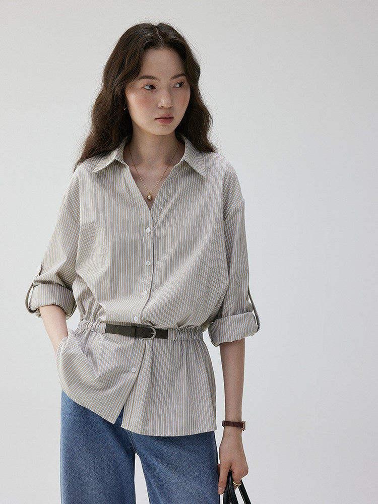 Womens V-Neck Striped Loose-Fit Blouse
