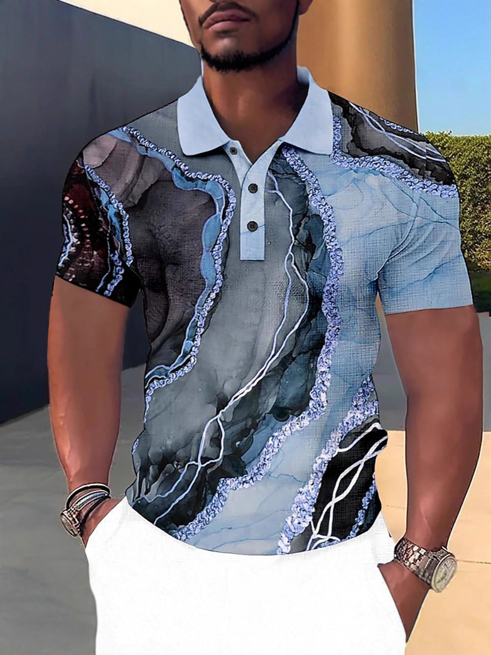 Customizable 3D Print Lapel Polo Shirt