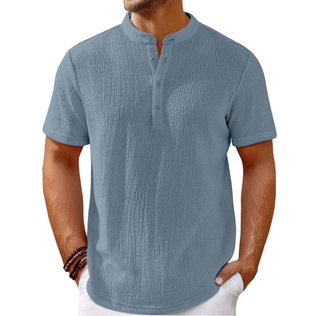 Mens Retro Cotton Linen Striped Henley Shirt