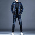 Slim-Fit Printed Denim Suit for Men
