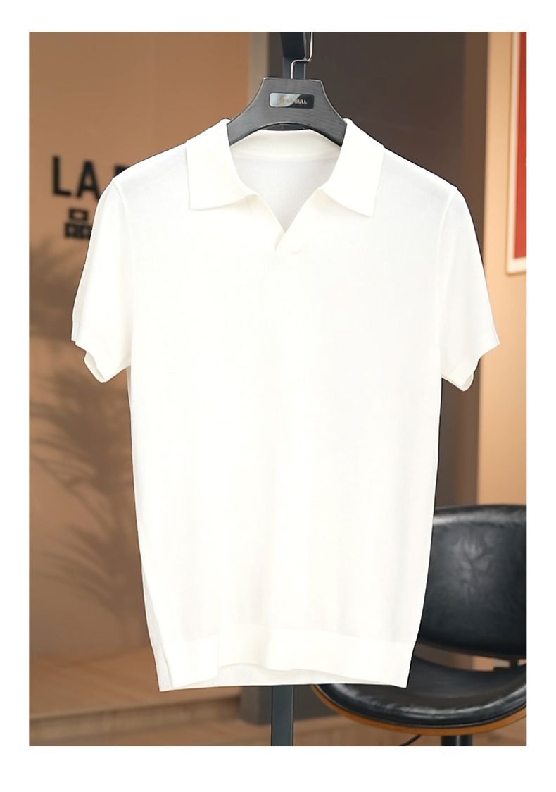 Men's Vintage Mulberry Silk Blend Draped Seagull Collar Polo Shirt