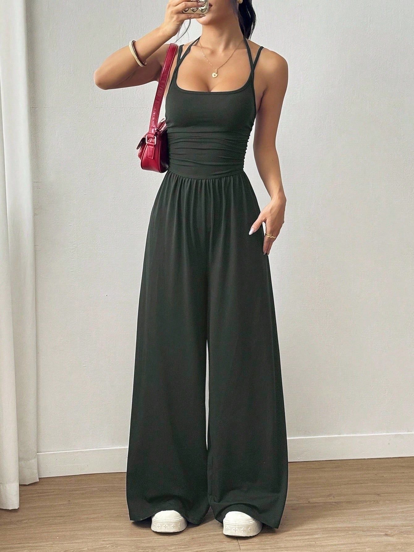 Womens Strapless Wide-Leg Jumpsuit