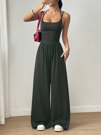 Womens Strapless Wide-Leg Jumpsuit
