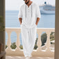 Mens Linen Hooded Sweatshirt and Pants Set
