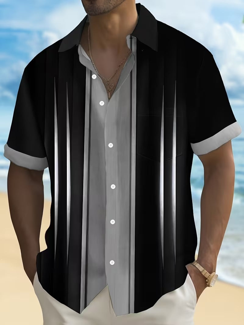 Summer European and American Printed Short-Sleeved Shirt Men's Loose Large Size Casual Lapel Shirt Top