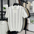 Mens Striped Knit Polo Shirt
