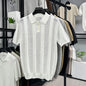 Mens Striped Knit Polo Shirt