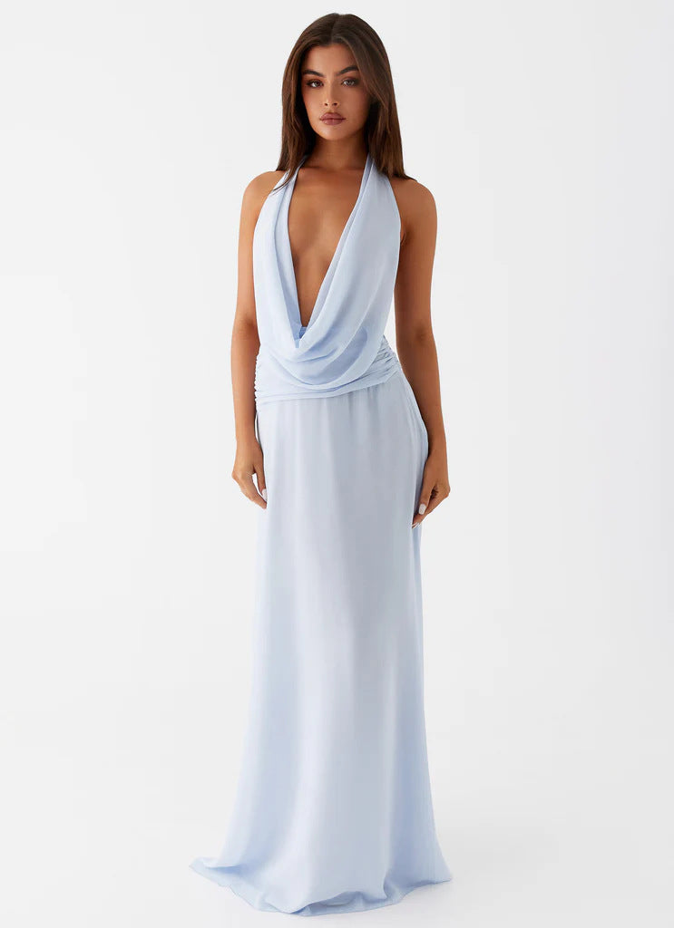 Fashion Printed Halter Neck High Waist Dress