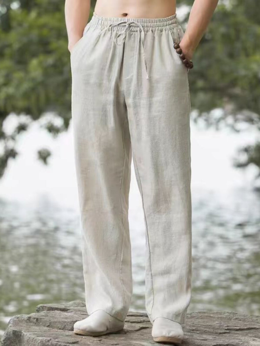 Mens Straight Leg Linen Casual Pants