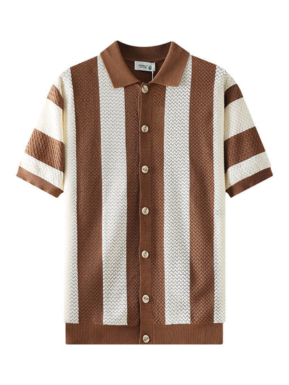 Mens Striped Knit Polo Shirt
