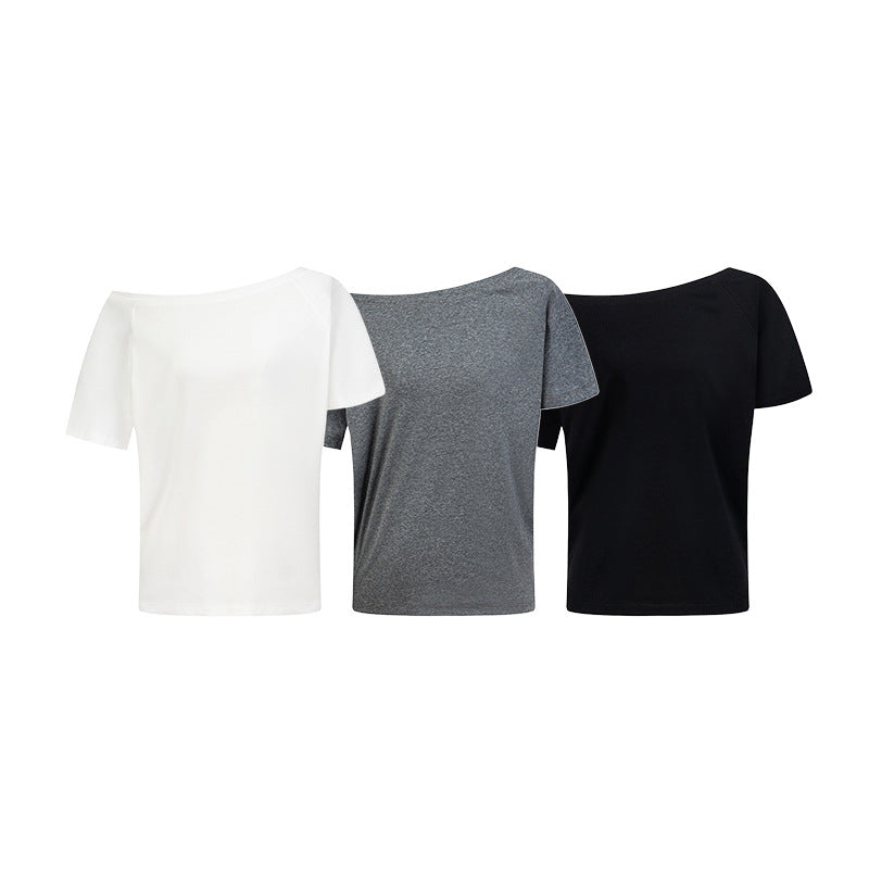 Irregular slanted collar off-the-shoulder short-sleeved shirts in summer