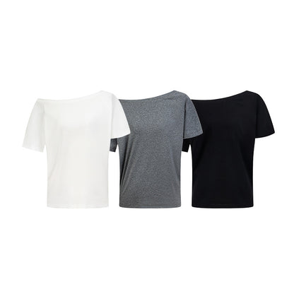 Irregular slanted collar off-the-shoulder short-sleeved shirts in summer