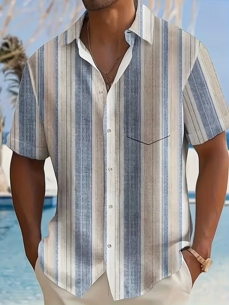 Summer European and American Printed Short-Sleeved Shirt Men's Loose Large Size Casual Lapel Shirt Top
