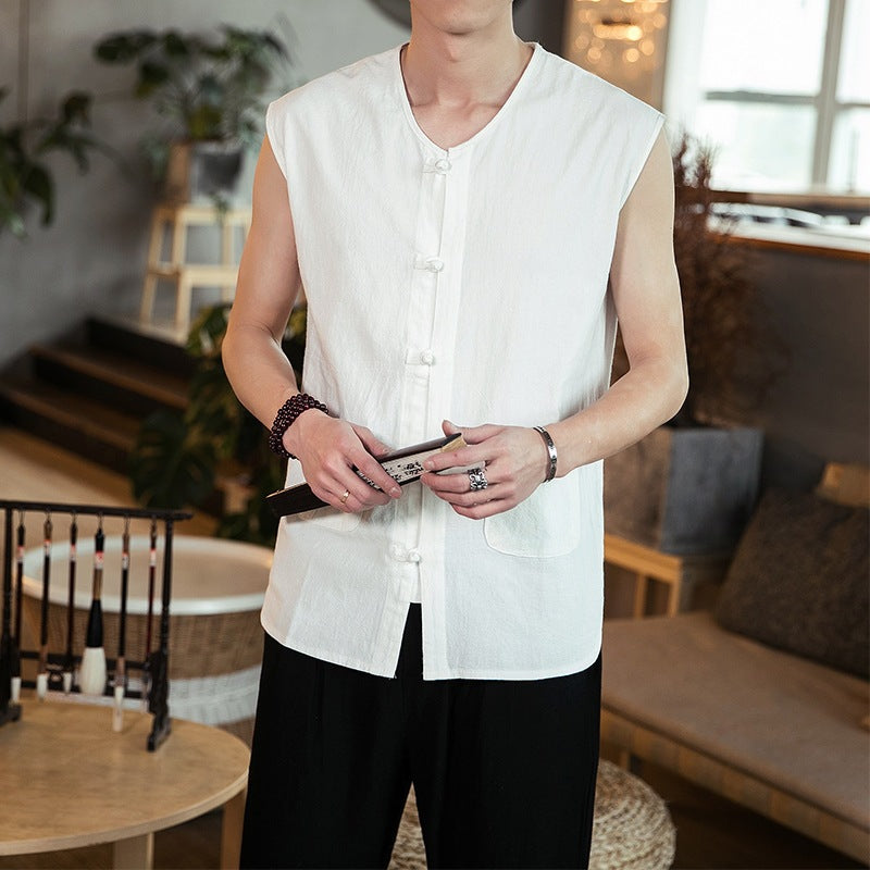 Chinese Style Cotton Linen Sleeveless Vest