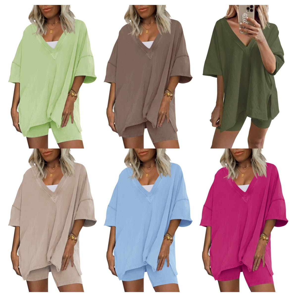 High-waisted, slimming short-sleeved shirts and shorts