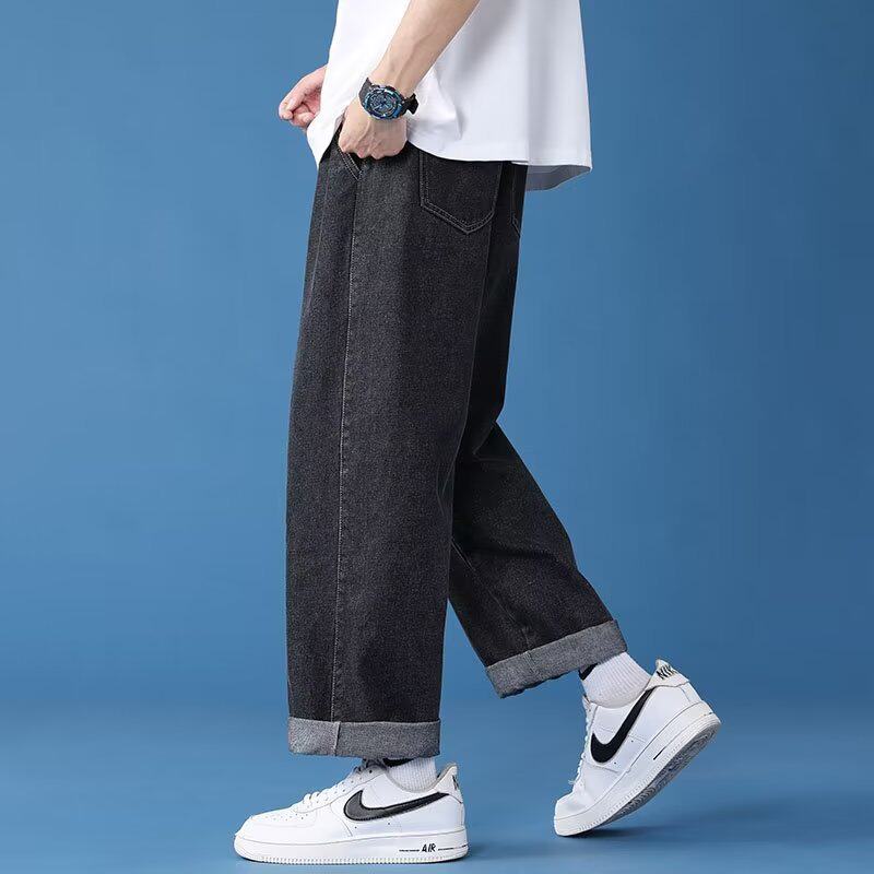 Mens Washed Denim Pants with Elastic Waist