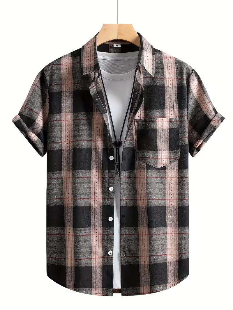 Summer European and American Printed Short-Sleeved Shirt Men's Loose Large Size Casual Lapel Shirt Top