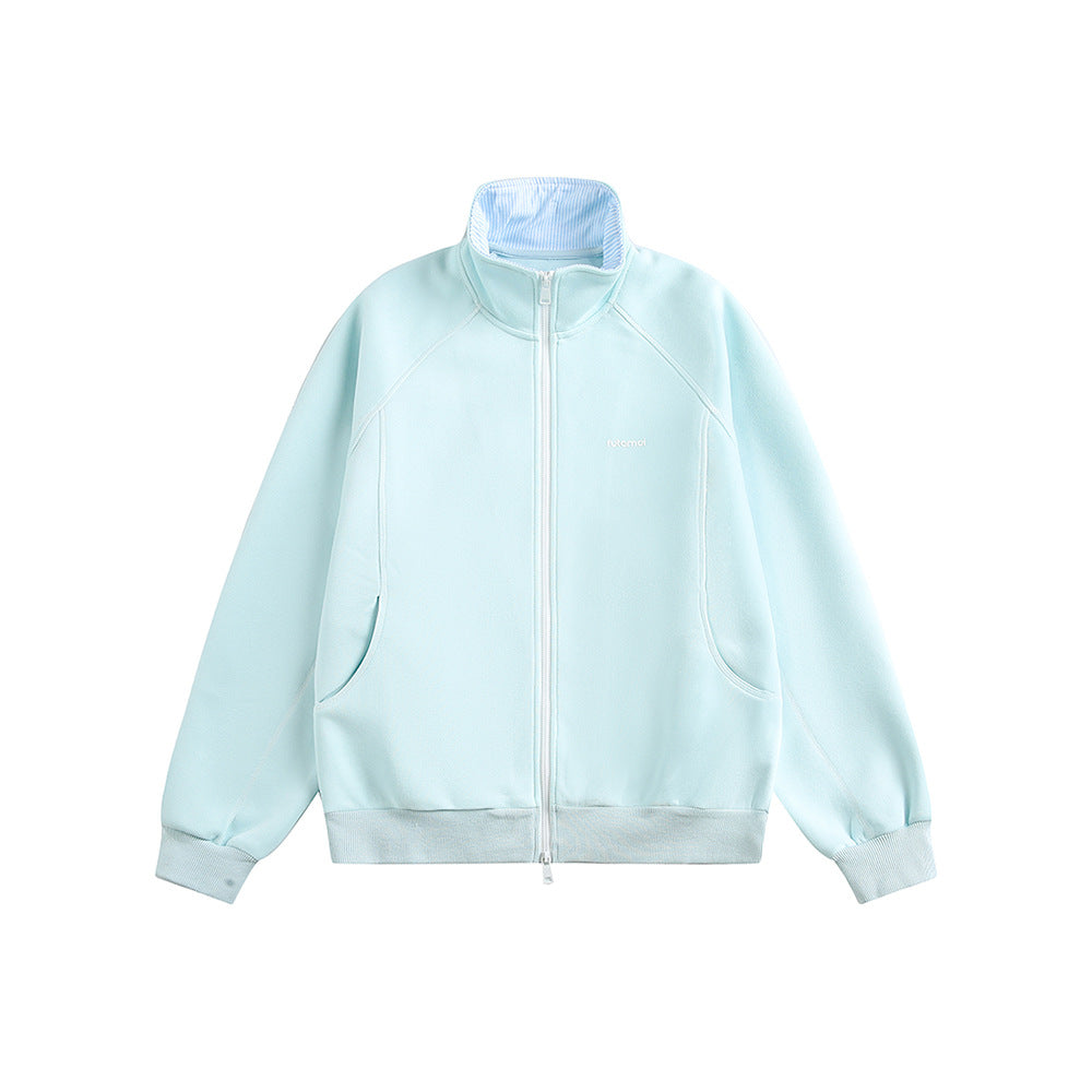 Vintage Deconstructed Stand Collar Sweatshirt