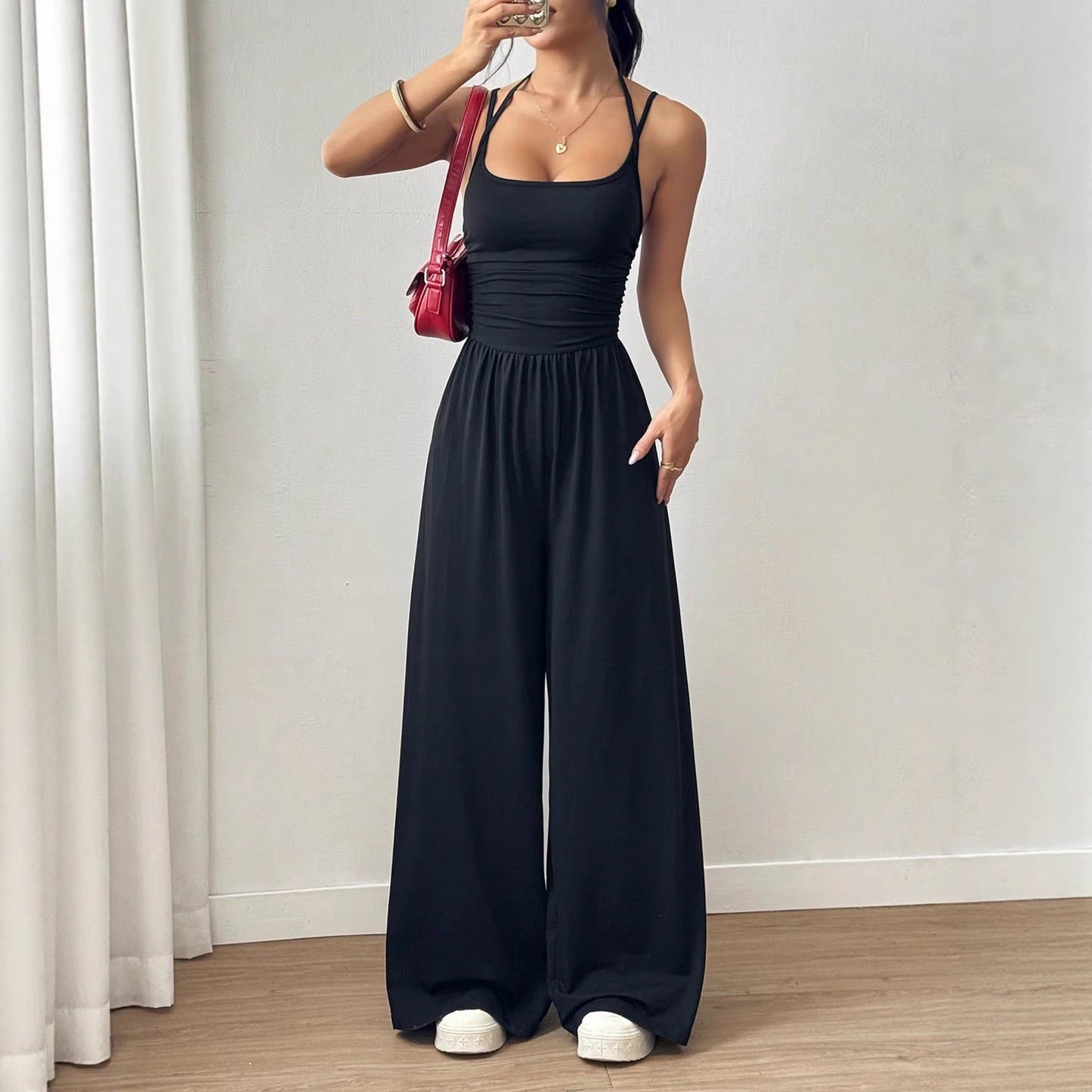 Womens Strapless Wide-Leg Jumpsuit