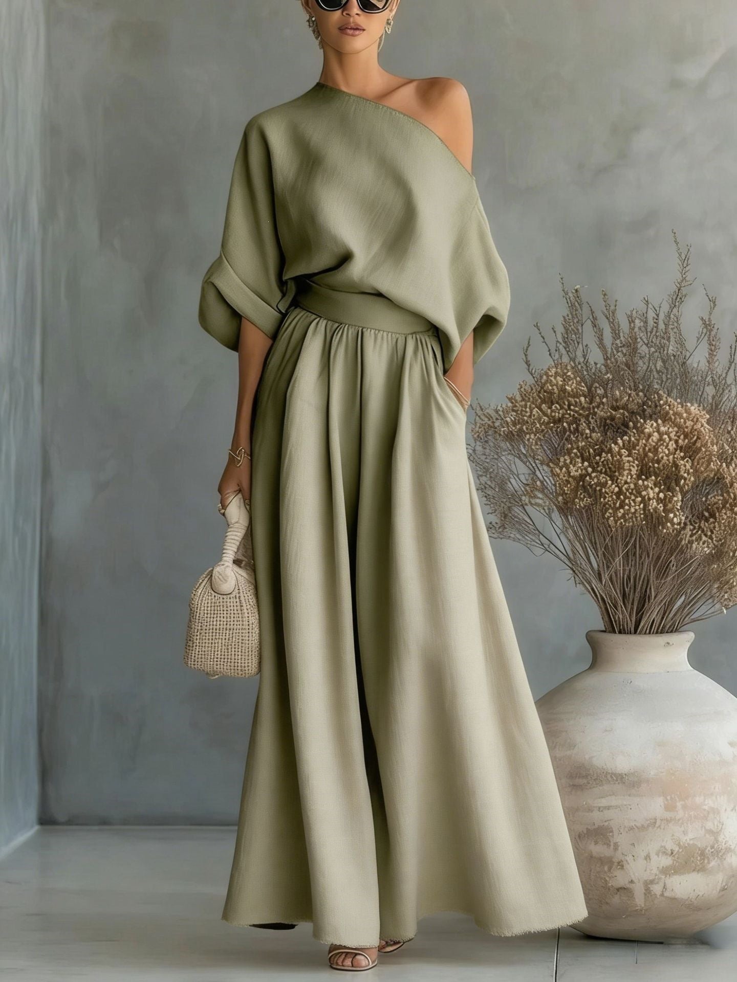 Elegant Off-Shoulder Top and Pants