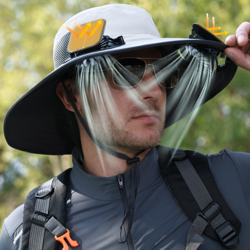 Solar Rechargeable Outdoor Cooling Hat with Adjustable Fans