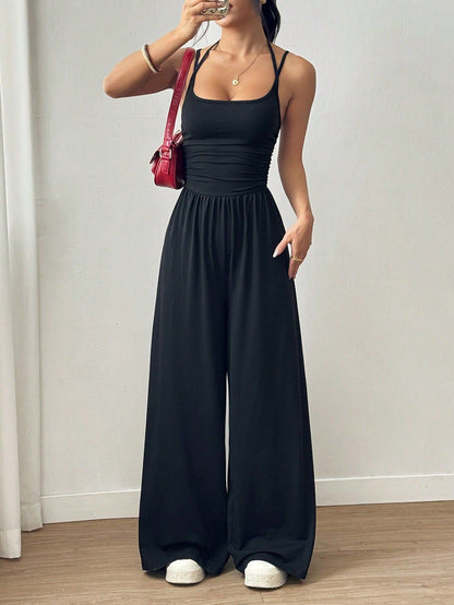 Womens Strapless Wide-Leg Jumpsuit
