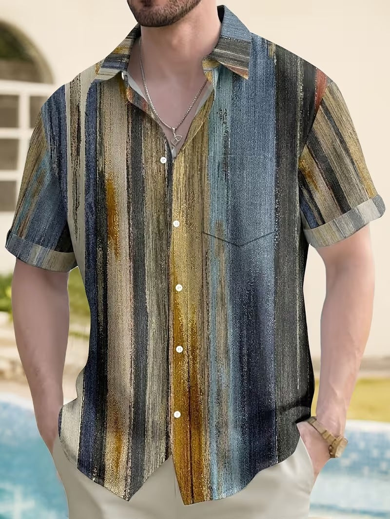 Summer European and American Printed Short-Sleeved Shirt Men's Loose Large Size Casual Lapel Shirt Top