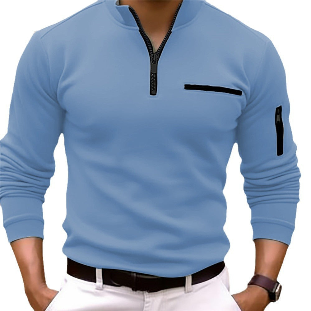 Mens Long Sleeve Zipper Detail Polo Shirt